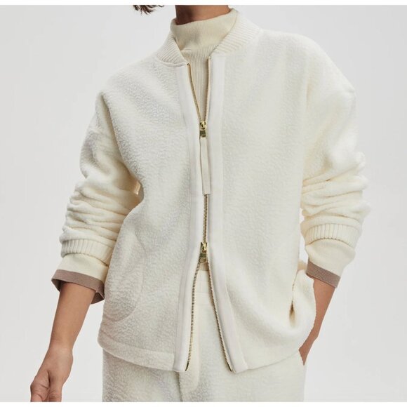 Varley Jackets & Blazers - Varley Willmont Patch Pocket Fleece Bomber Jacket Egret Ivory Size Medium